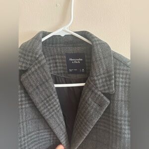 Abercrombie & Fitch Charcoal Checkered Wool Coat